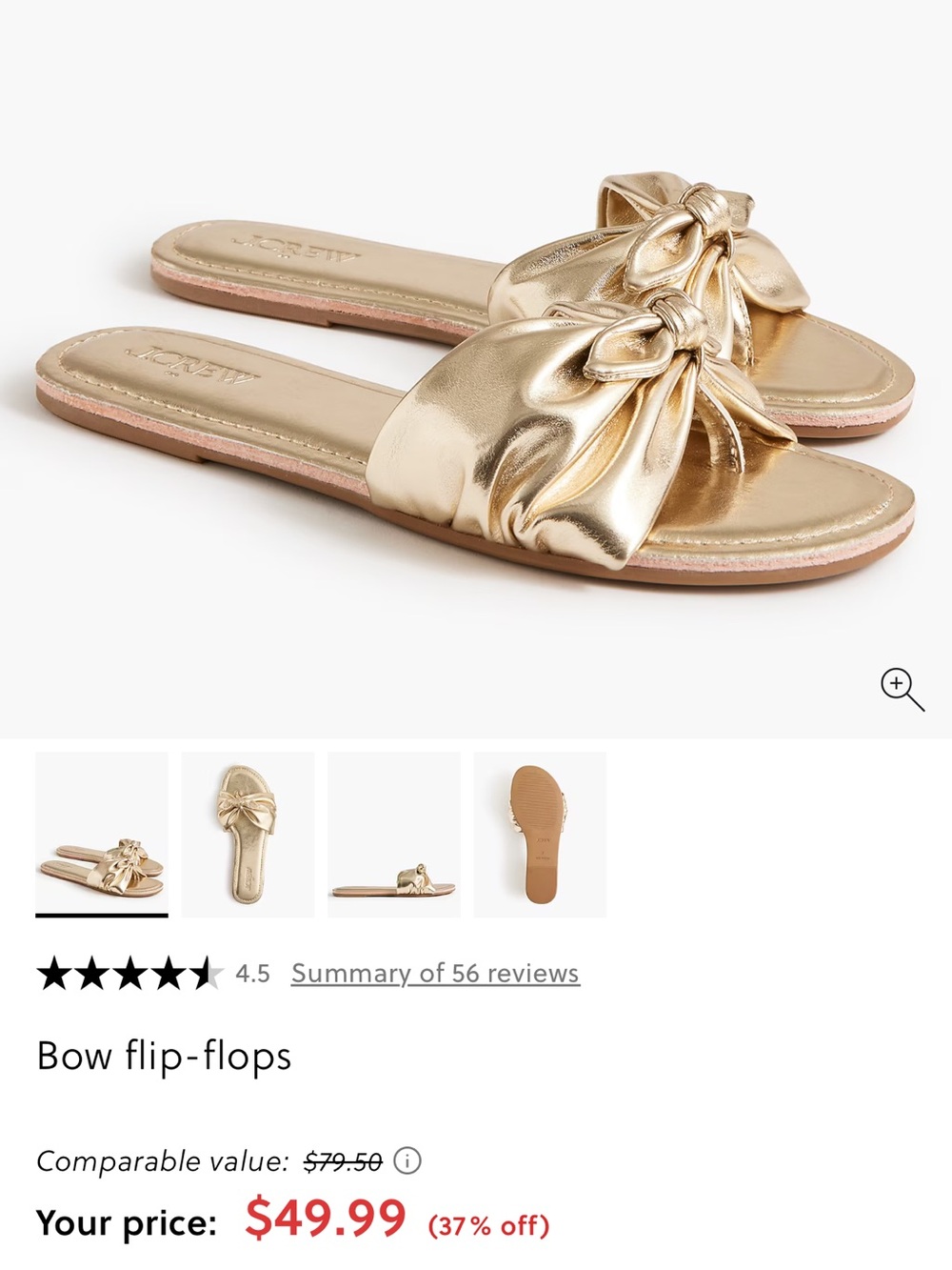 J. Crew Metallic Gold Bow Slide Sandals